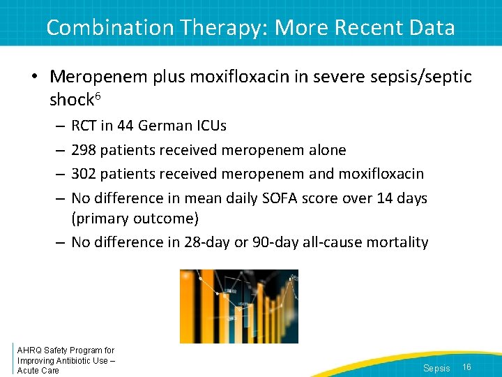 Combination Therapy: More Recent Data • Meropenem plus moxifloxacin in severe sepsis/septic shock 6