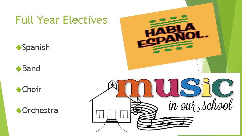 Full Year Electives Spanish Band Choir Orchestra 