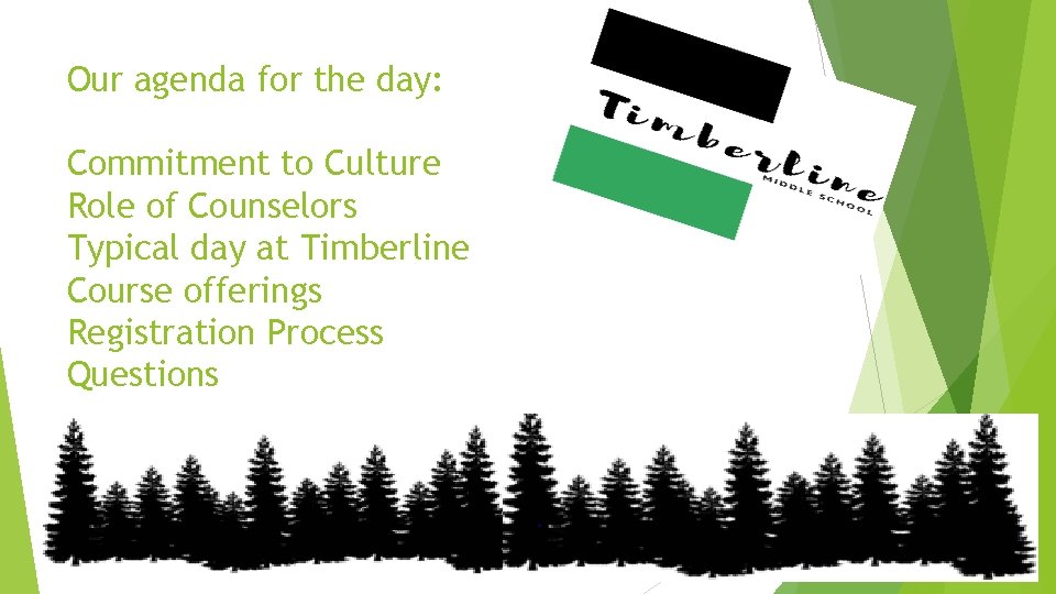 Our agenda for the day: Commitment to Culture Role of Counselors Typical day at