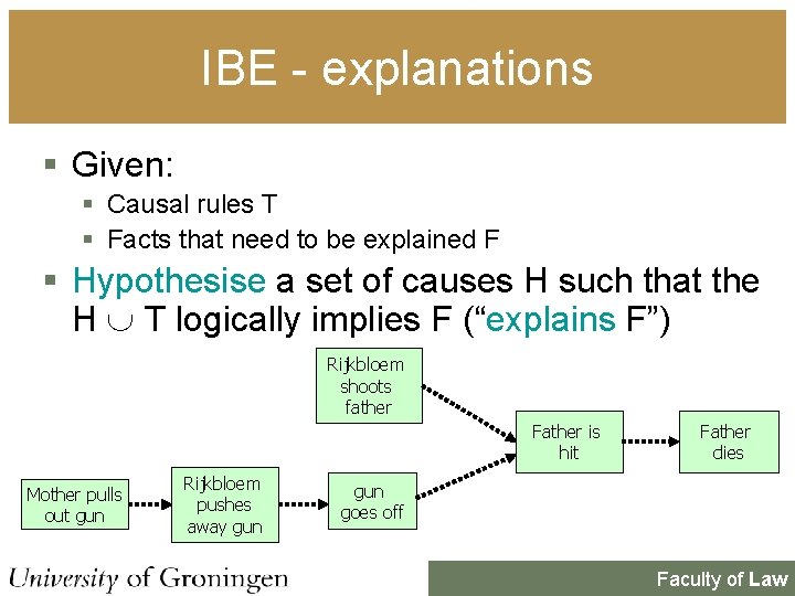 IBE - explanations § Given: § Causal rules T § Facts that need to