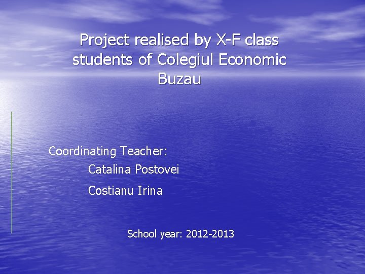 Project realised by X-F class students of Colegiul Economic Buzau Coordinating Teacher: Catalina Postovei