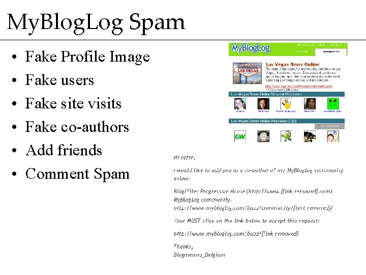 My. Blog. Log Spam • • • Fake Profile Image Fake users Fake site