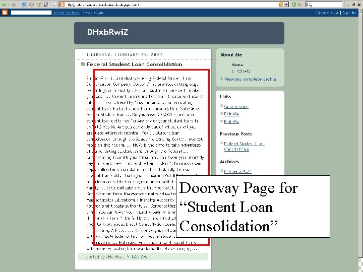 Doorway Page for “Student Loan Consolidation” 