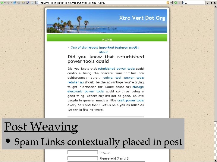 Post Weaving • Spam Links contextually placed in post 