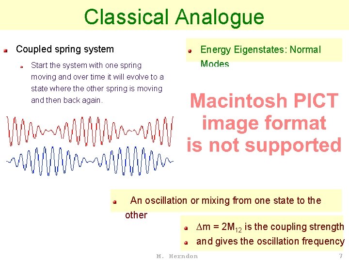 Classical Analogue Coupled spring system Energy Eigenstates: Normal Modes Start the system with one