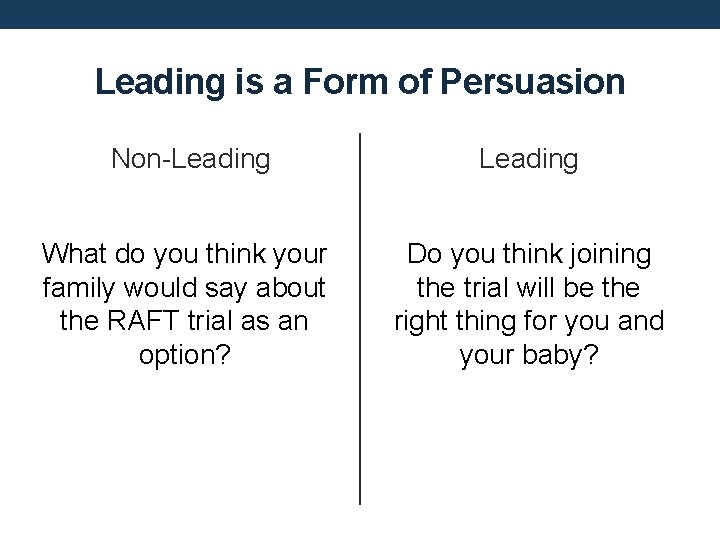 Leading is a Form of Persuasion Non-Leading What do you think your family would
