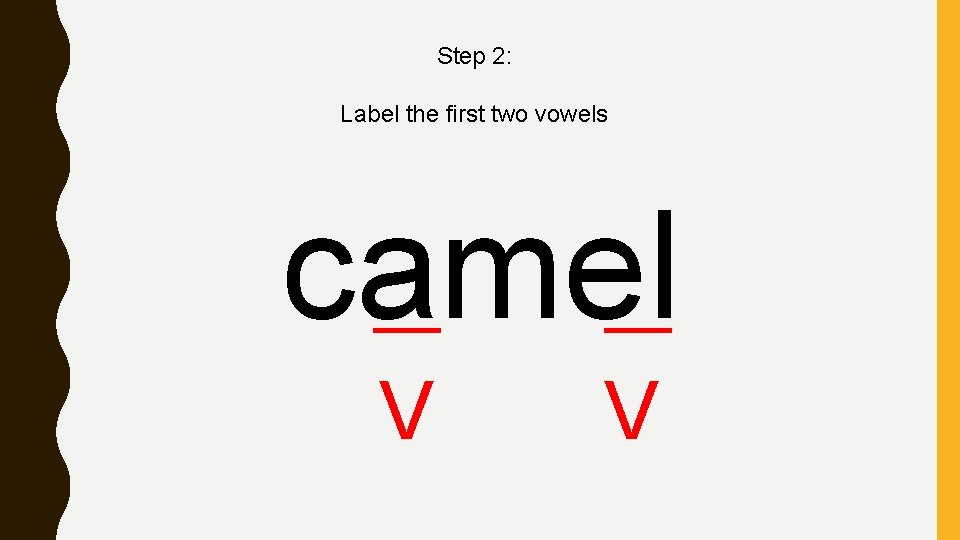 Step 2: Label the first two vowels camel V V 
