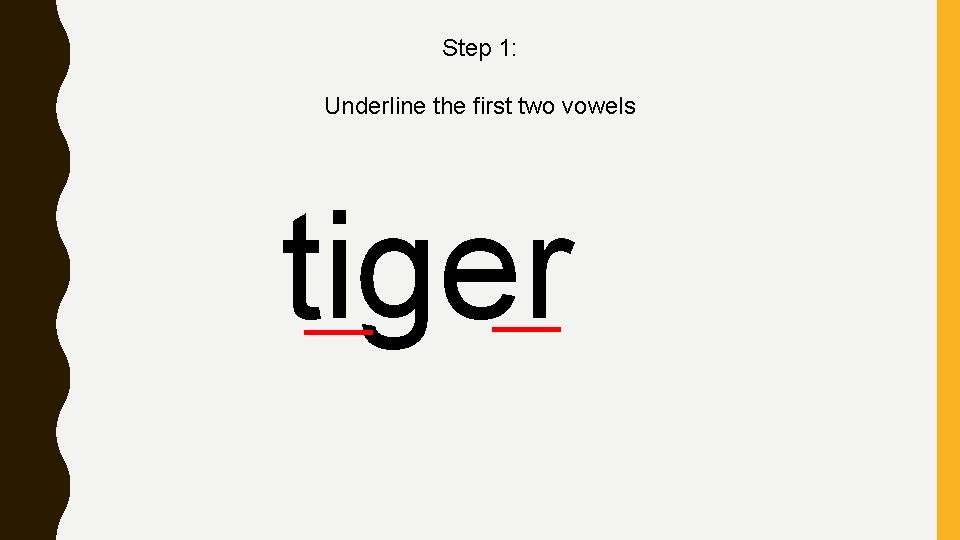 Step 1: Underline the first two vowels tiger 