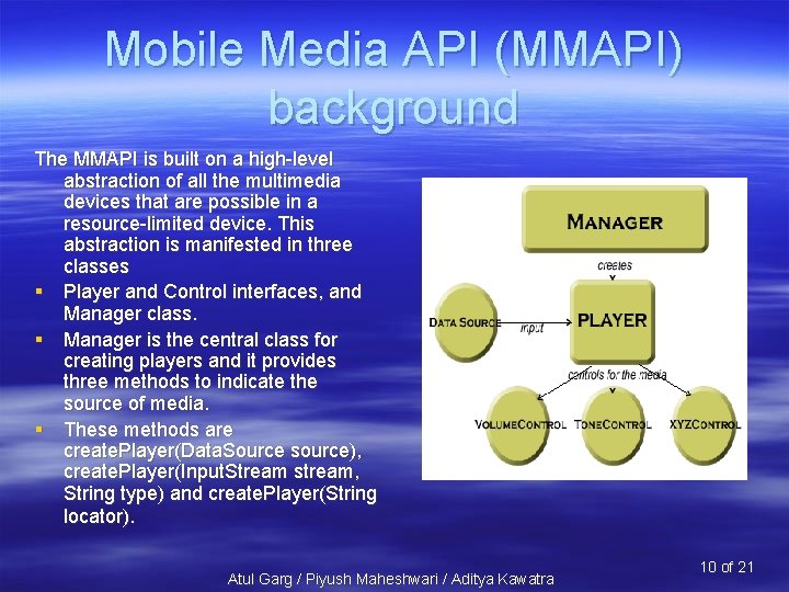 Mobile Media API (MMAPI) background The MMAPI is built on a high-level abstraction of