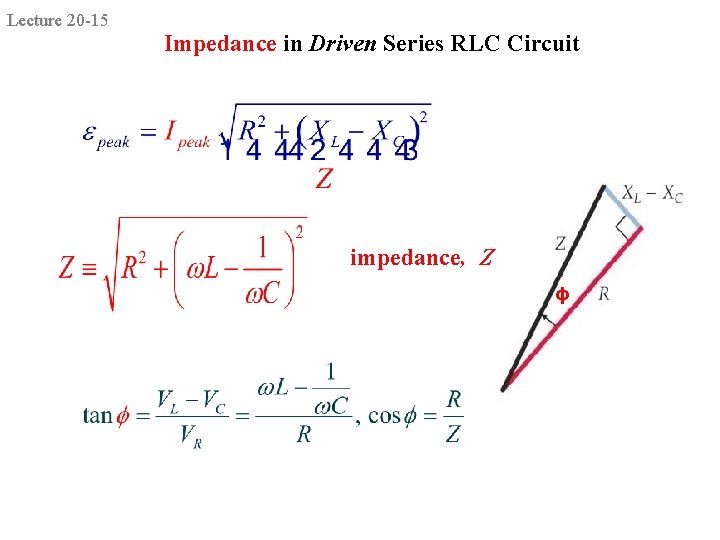 Lecture 20 -15 Impedance in Driven Series RLC Circuit impedance, Z ϕ 