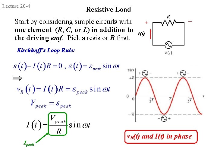 Lecture 20 -4 Resistive Load Start by considering simple circuits with one element (R,
