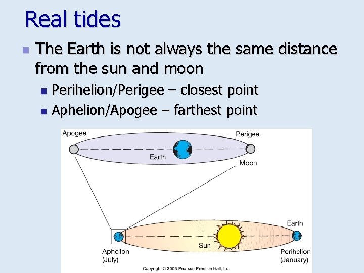 Real tides n The Earth is not always the same distance from the sun