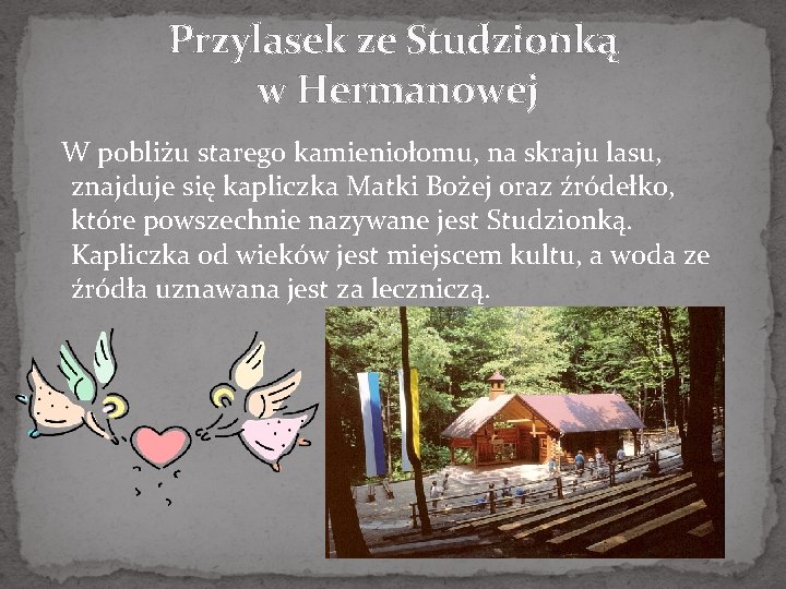 Przylasek ze Studzionką w Hermanowej W pobliżu starego kamieniołomu, na skraju lasu, znajduje się