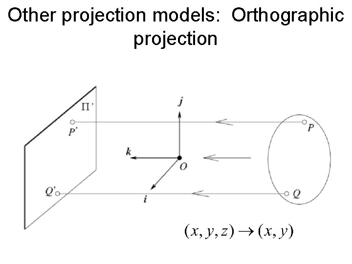 Other projection models: Orthographic projection Other projection models: Orthographic projection