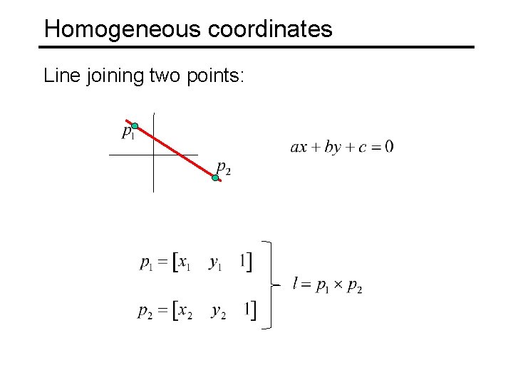 Homogeneous coordinates Line joining two points: 