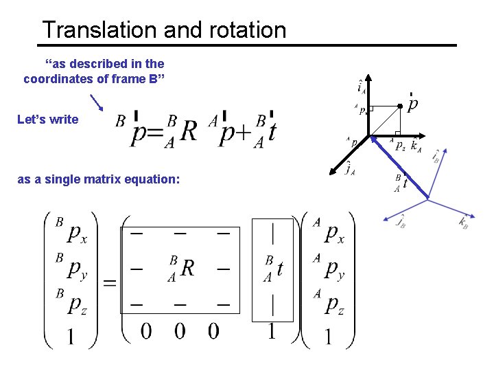 Translation and rotation “as described in the coordinates of frame B” Let’s write as