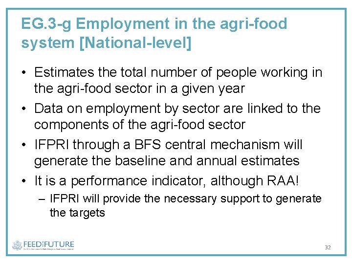 EG. 3 -g Employment in the agri-food system [National-level] • Estimates the total number