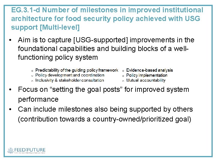 EG. 3. 1 -d Number of milestones in improved institutional architecture for food security