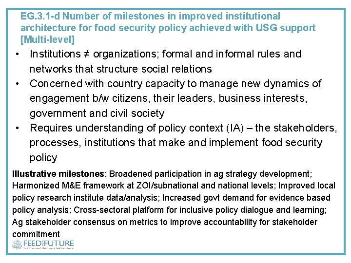 EG. 3. 1 -d Number of milestones in improved institutional architecture for food security