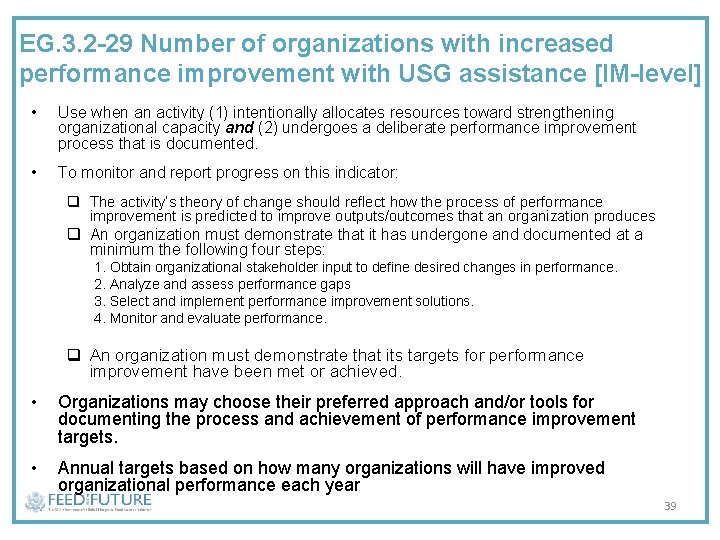 EG. 3. 2 -29 Number of organizations with increased performance improvement with USG assistance