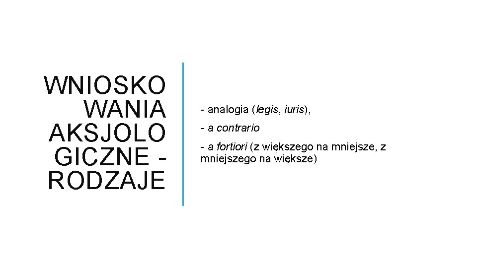 WNIOSKO WANIA AKSJOLO GICZNE RODZAJE - analogia (legis, iuris), - a contrario - a