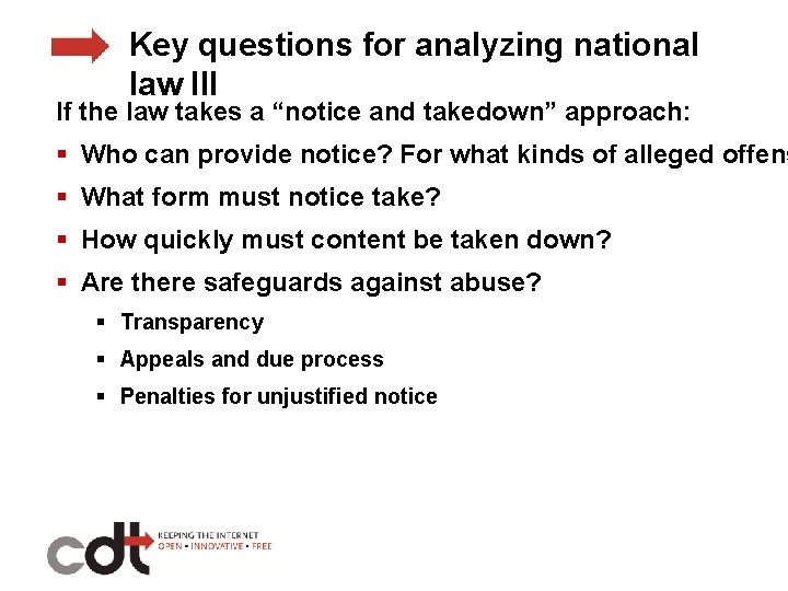 Key questions for analyzing national law III If the law takes a “notice and
