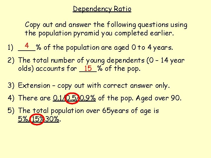 Dependency Ratio Copy out and answer the following questions using the population pyramid you