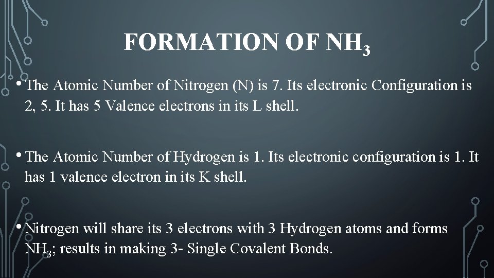 FORMATION OF NH 3 • The Atomic Number of Nitrogen (N) is 7. Its