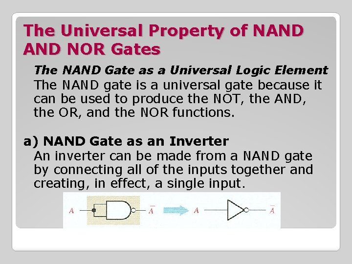 The Universal Property of NAND NOR Gates The NAND Gate as a Universal Logic