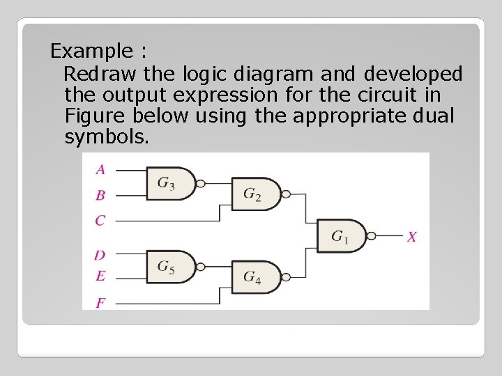 Example : Redraw the logic diagram and developed the output expression for the circuit