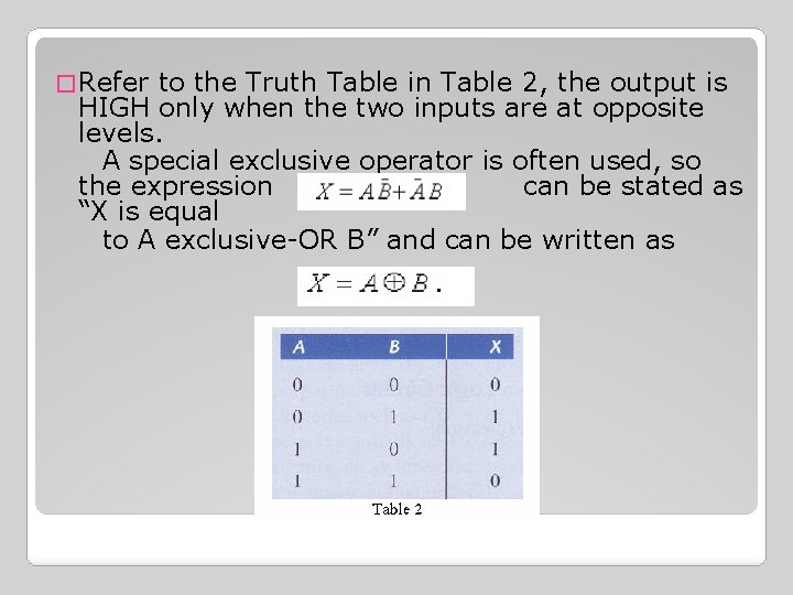 � Refer to the Truth Table in Table 2, the output is HIGH only