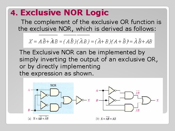 4. Exclusive NOR Logic The complement of the exclusive OR function is the exclusive