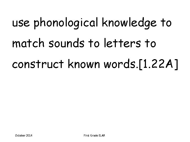 use phonological knowledge to match sounds to letters to construct known words. [1. 22