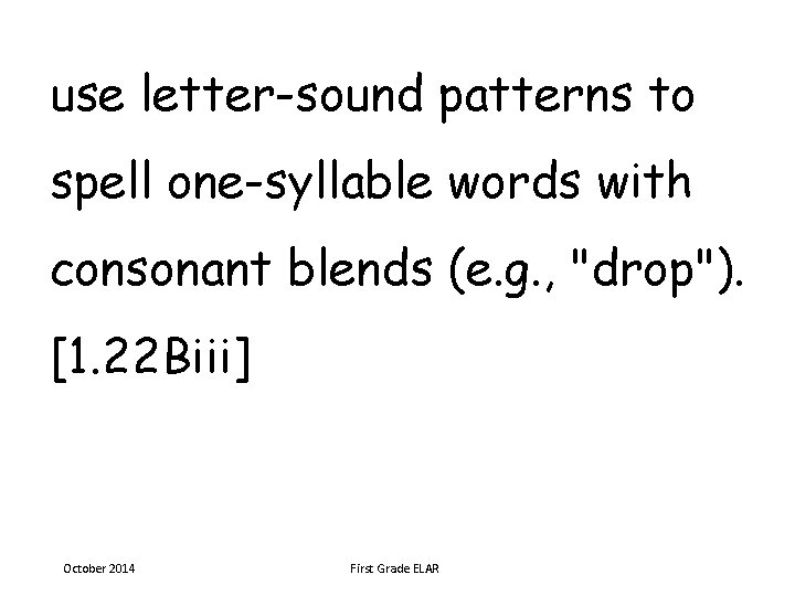 use letter-sound patterns to spell one-syllable words with consonant blends (e. g. , "drop").