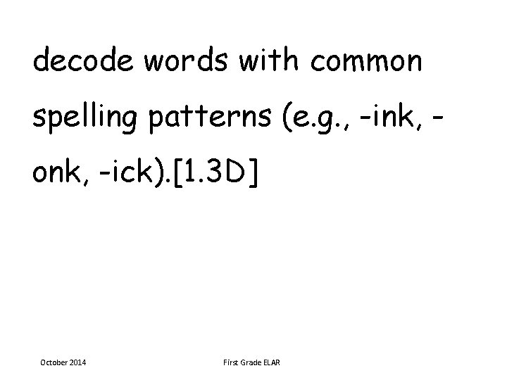 decode words with common spelling patterns (e. g. , -ink, onk, -ick). [1. 3