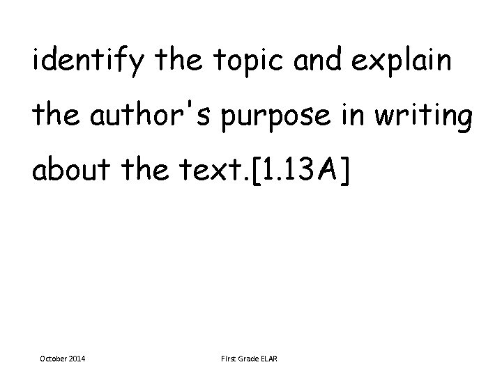 identify the topic and explain the author's purpose in writing about the text. [1.