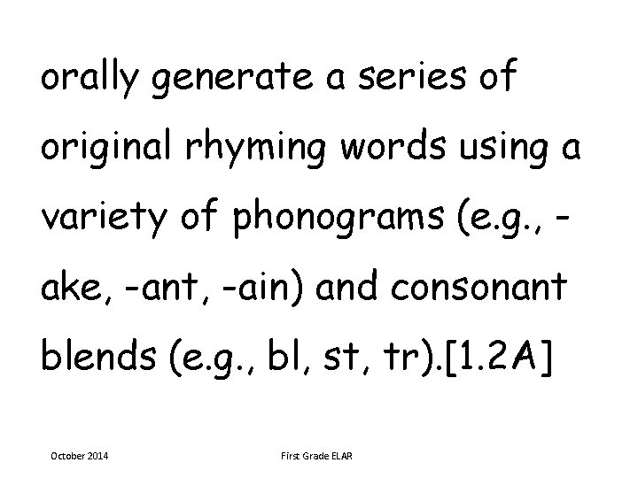 orally generate a series of original rhyming words using a variety of phonograms (e.