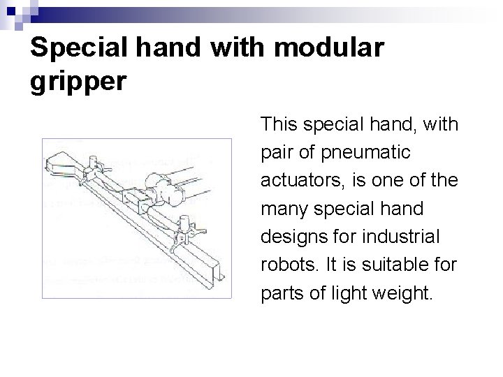 Special hand with modular gripper This special hand, with pair of pneumatic actuators, is