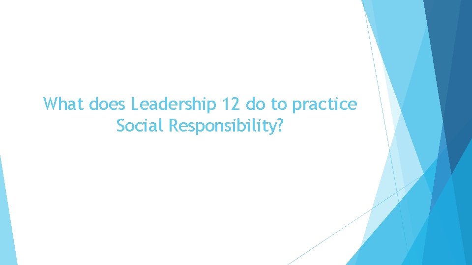 What does Leadership 12 do to practice Social Responsibility? What does Leadership 12 do to practice Social Responsibility?