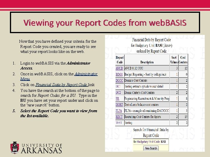 Viewing your Report Codes from web. BASIS Now that you have defined your criteria Viewing your Report Codes from web. BASIS Now that you have defined your criteria