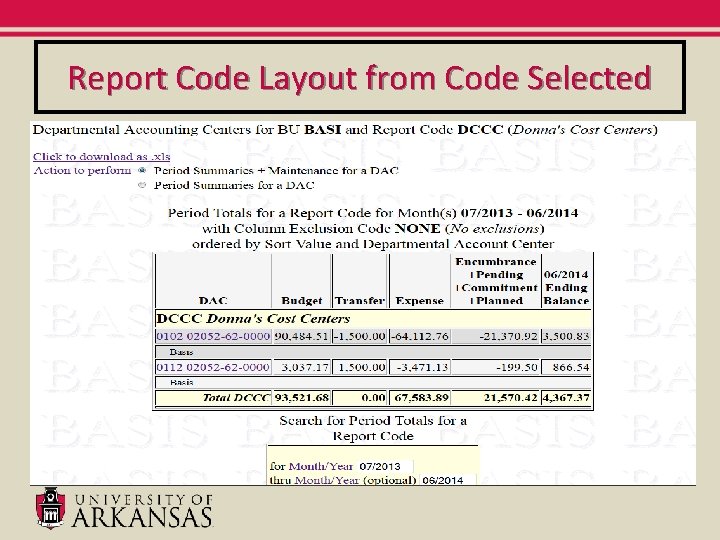 Report Code Layout from Code Selected Report Code Layout from Code Selected
