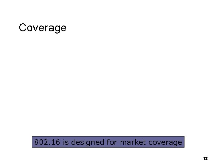 Coverage 802. 16 is designed for market coverage 13 