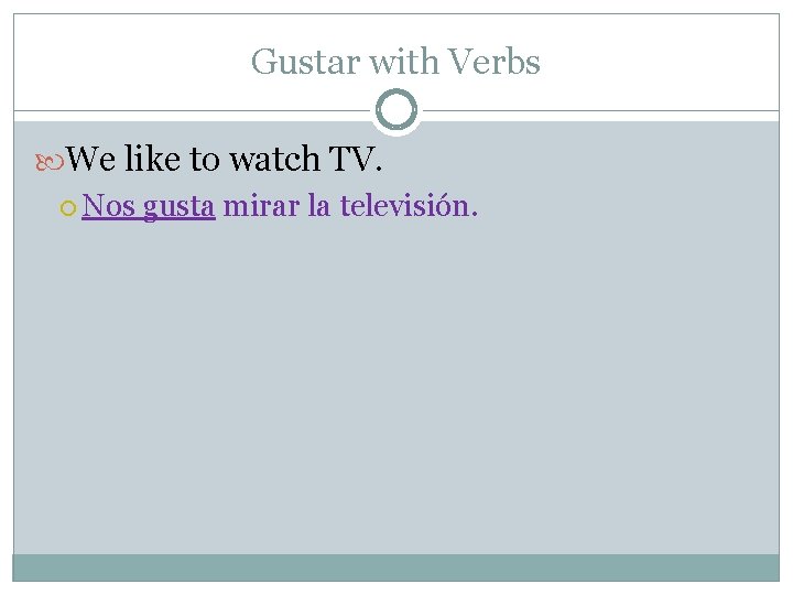 Gustar with Verbs We like to watch TV. Nos gusta mirar la televisión. 