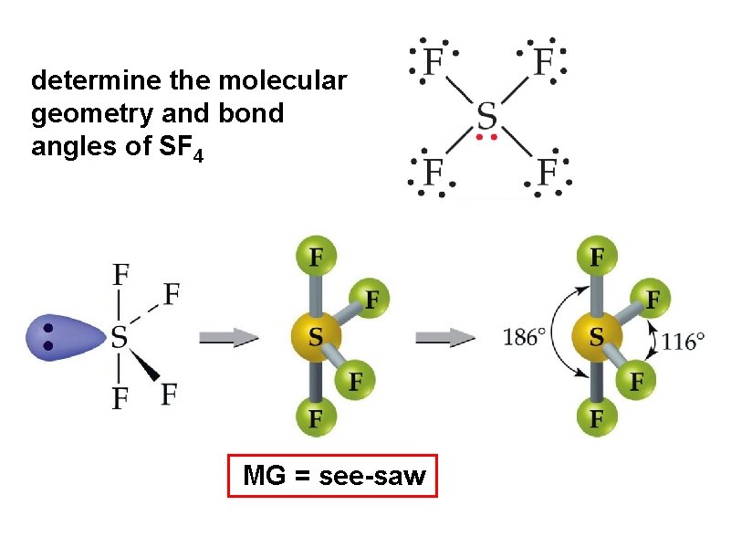 determine the molecular geometry and bond angles of SF 4 MG = see-saw 