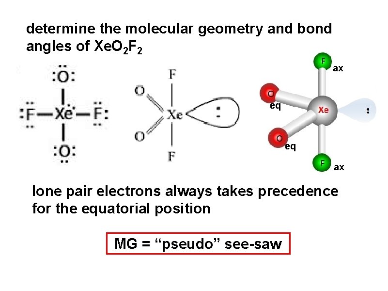 determine the molecular geometry and bond angles of Xe. O 2 F 2 ax