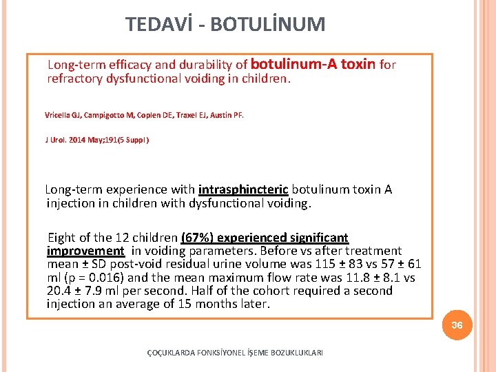 TEDAVİ - BOTULİNUM Long-term efficacy and durability of botulinum-A toxin for refractory dysfunctional voiding