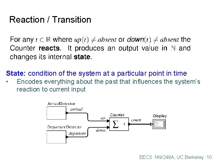Reaction / Transition State: condition of the system at a particular point in time