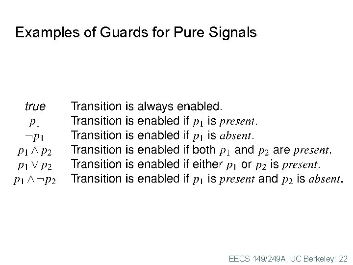 Examples of Guards for Pure Signals EECS 149/249 A, UC Berkeley: 22 