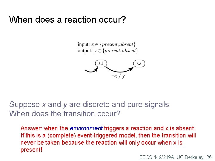 When does a reaction occur? Suppose x and y are discrete and pure signals.
