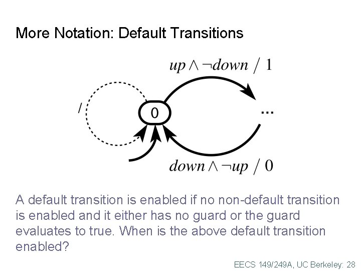 More Notation: Default Transitions A default transition is enabled if no non-default transition is